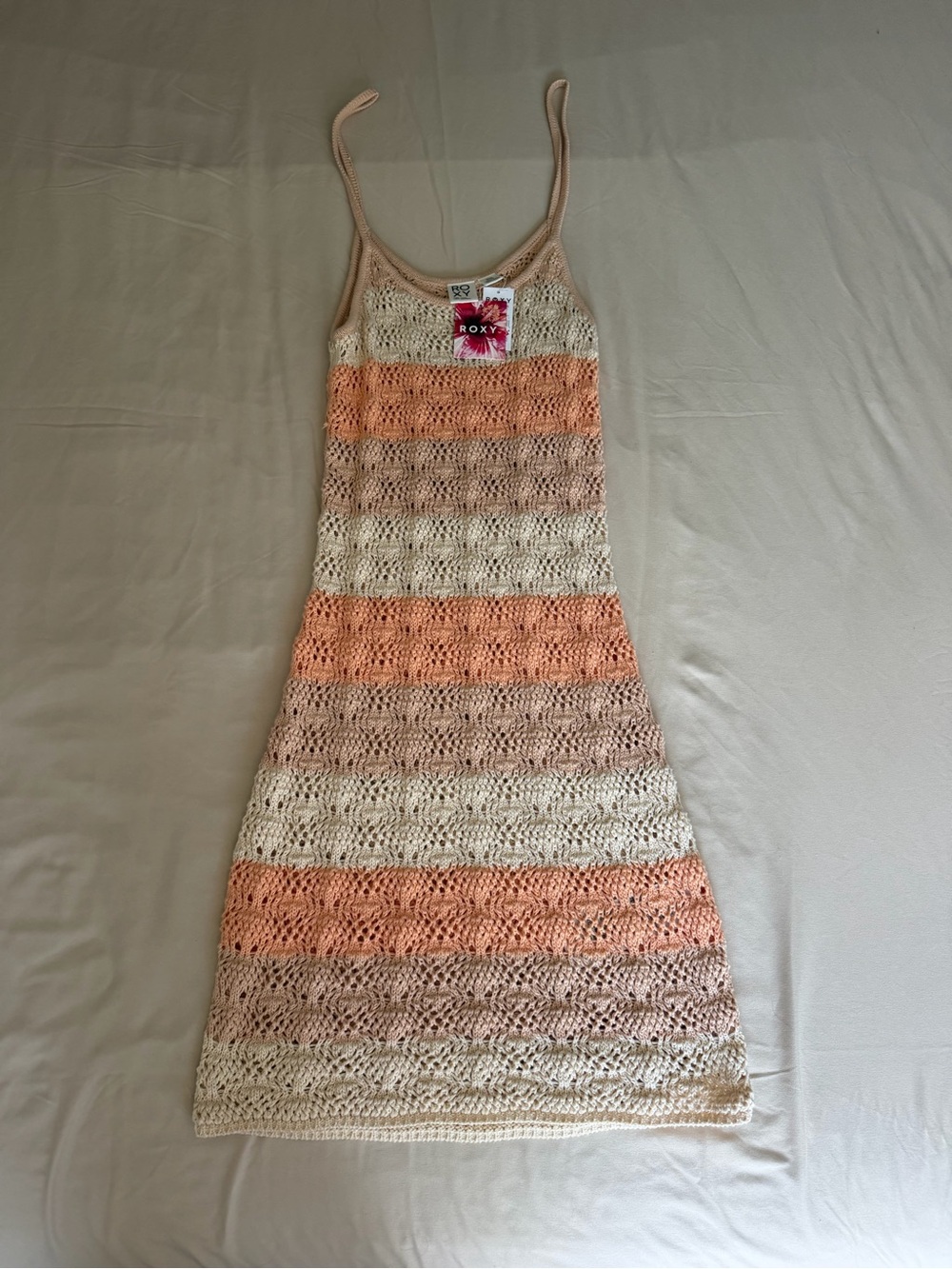 Roxy Peach and Cream Crochet Mini Slip Dress